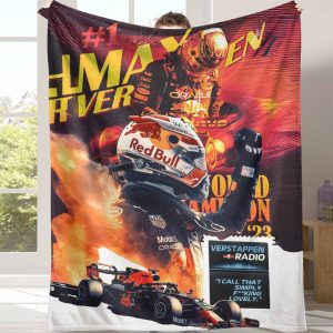 Formula Racing Flannel Blanket with Verstappen Champion Print UltraSoft Lightweight Cozy Throw for Car Enthusiasts Racing Fans Living Room Bedroom Office Travel Birthday Gifts Holiday Present Sports Event Game Day Man Cave Decor