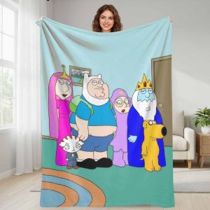 Adventure Time Family Guy Cartoon Crossover Characters Flannel Blanket Colorful Print Soft Warm Cozy Lightweight for Bedroom Living Room Sofa Travel Gift