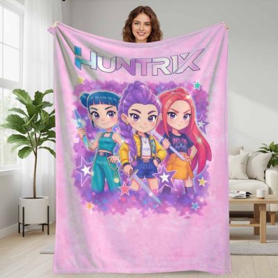 Huntrix Girl Squad Flannel Blanket  Colorful Anime Art Print with Star and Sword Elements  Soft Cozy Lightweight Throw for Bedroom  Sofa  Office Nap  Birthday Gift  Travel  and Home Decor